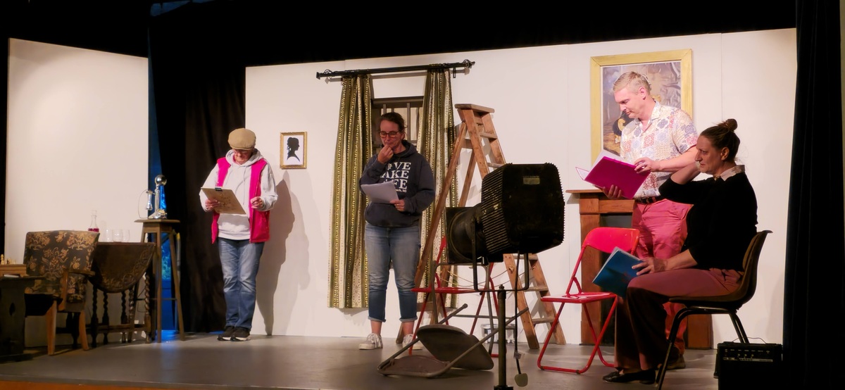 From left to right: Sally, Emily, Simon and Gemma. All rehearsing for the play